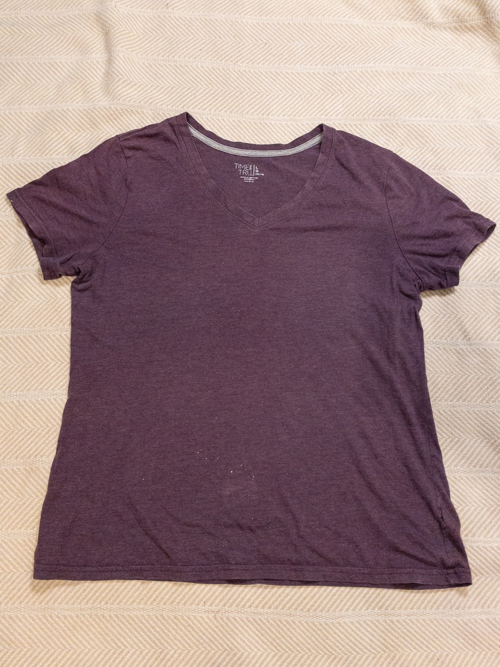 Time and Tru Heather Plum Purple V-Neck Tee Short Sleeve Basic Top Size L 12-14